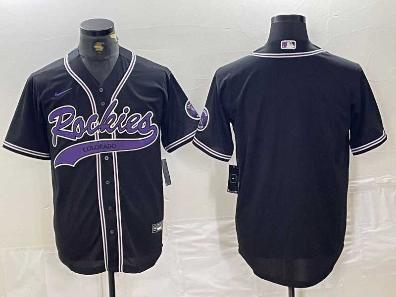 Mens Colorado Rockies Blank Black With Patch Cool Base Stitched Baseball Jersey